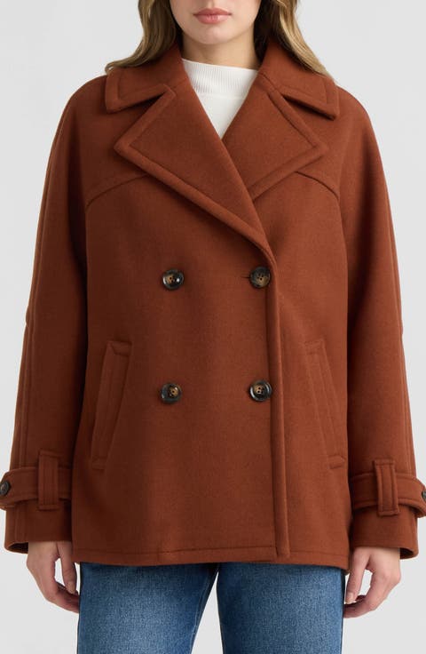 Faux Wool Double Breasted Short Coat