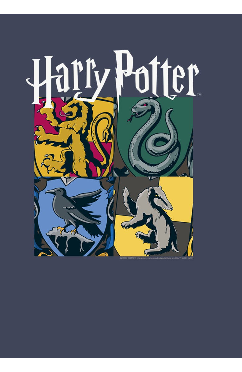 HARRY POTTER Boy's Harry Potter Hogwarts Houses Vintage Collage  Graphic T-Shirt, Alternate, color, Navy Blue Heather