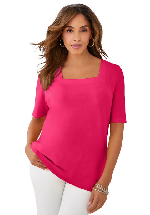 Stretch Cotton Square Neck Tee (Plus)