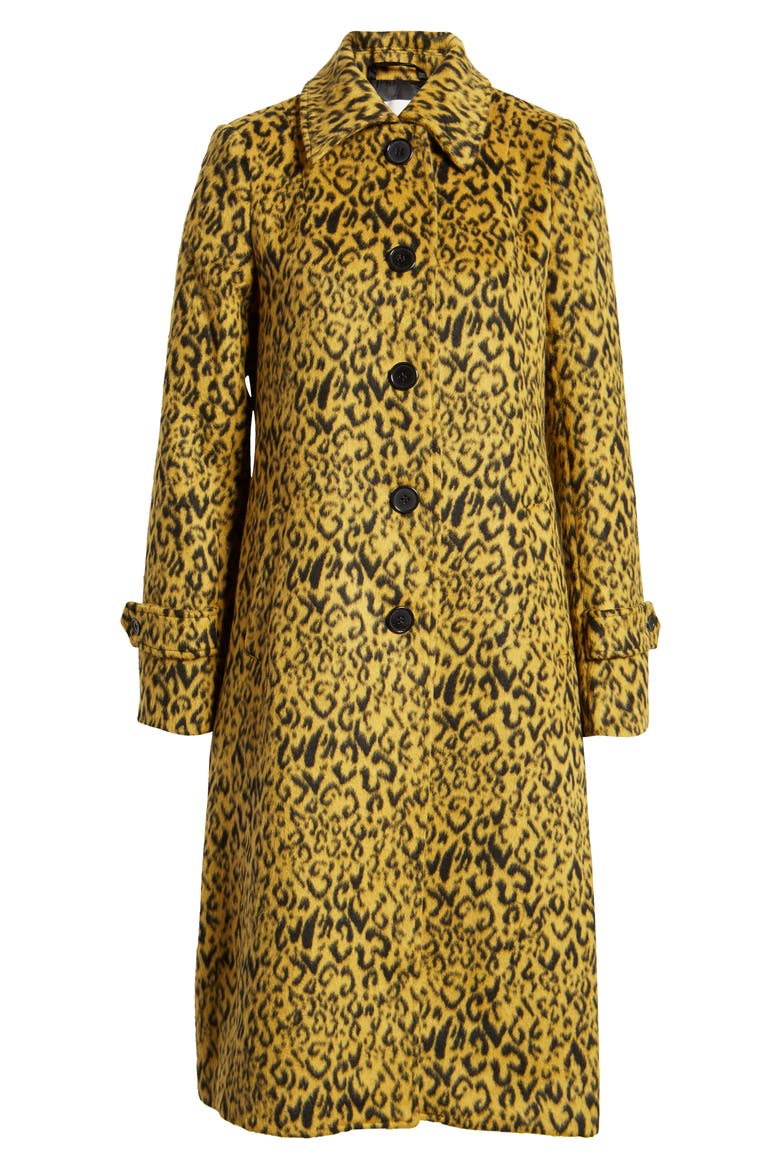 Leopard Print Long Coat, Alternate, color, YELLOW/ BLACK