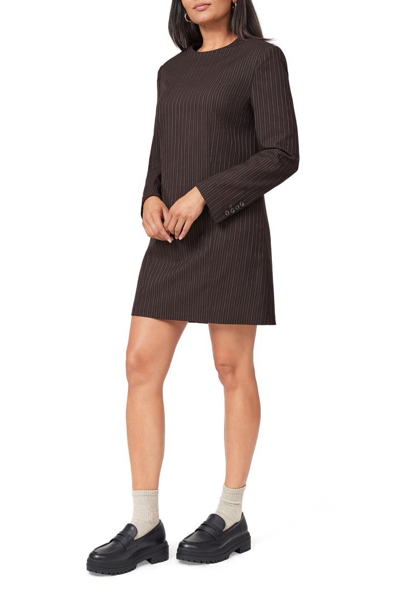 Scotch & Soda Pinstripe Long Sleeve Shift Dress, Alternate, color, Brown Pinstripe