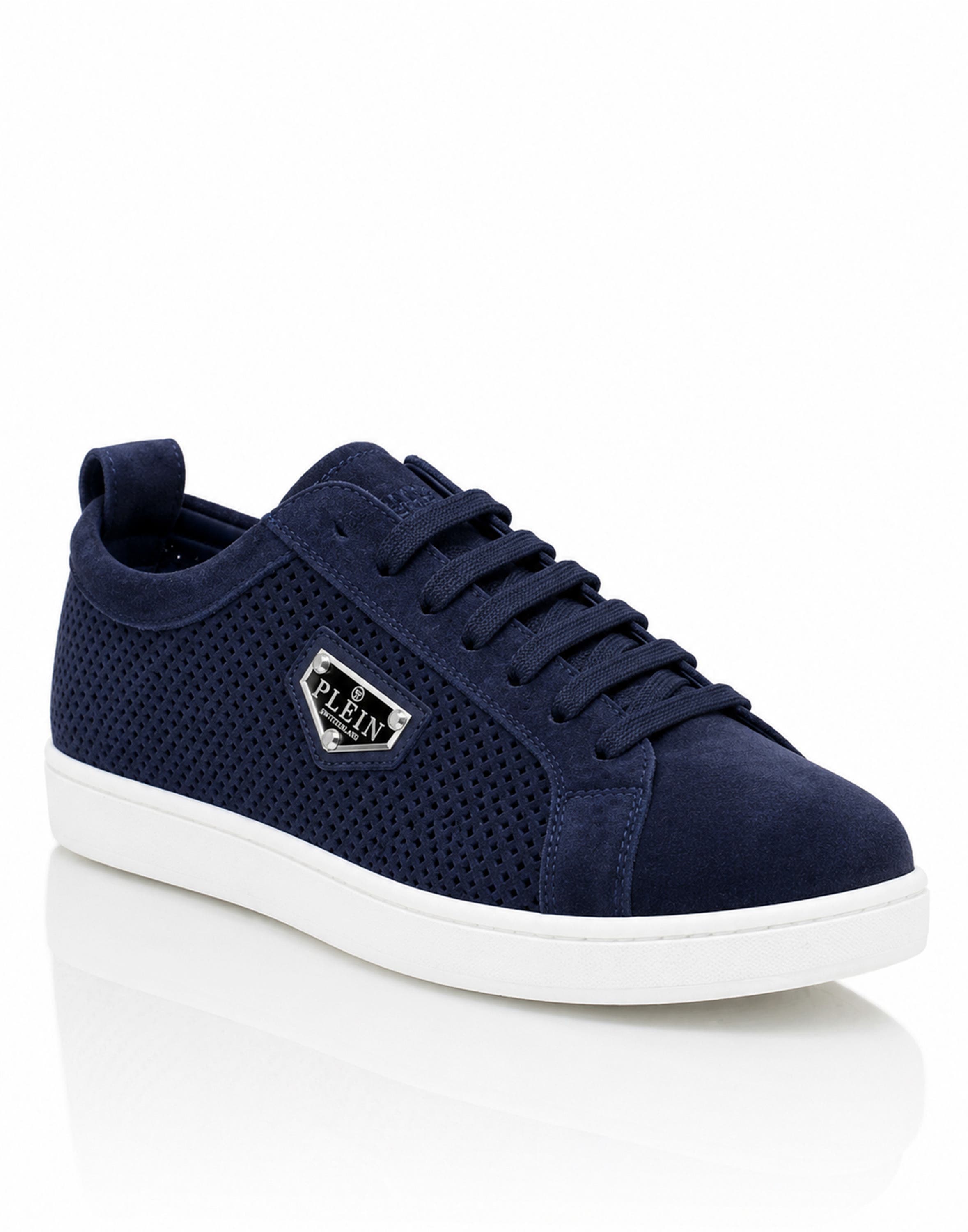 Perforated Suede Low-Top Sneakers Men, Main, color, darkblue