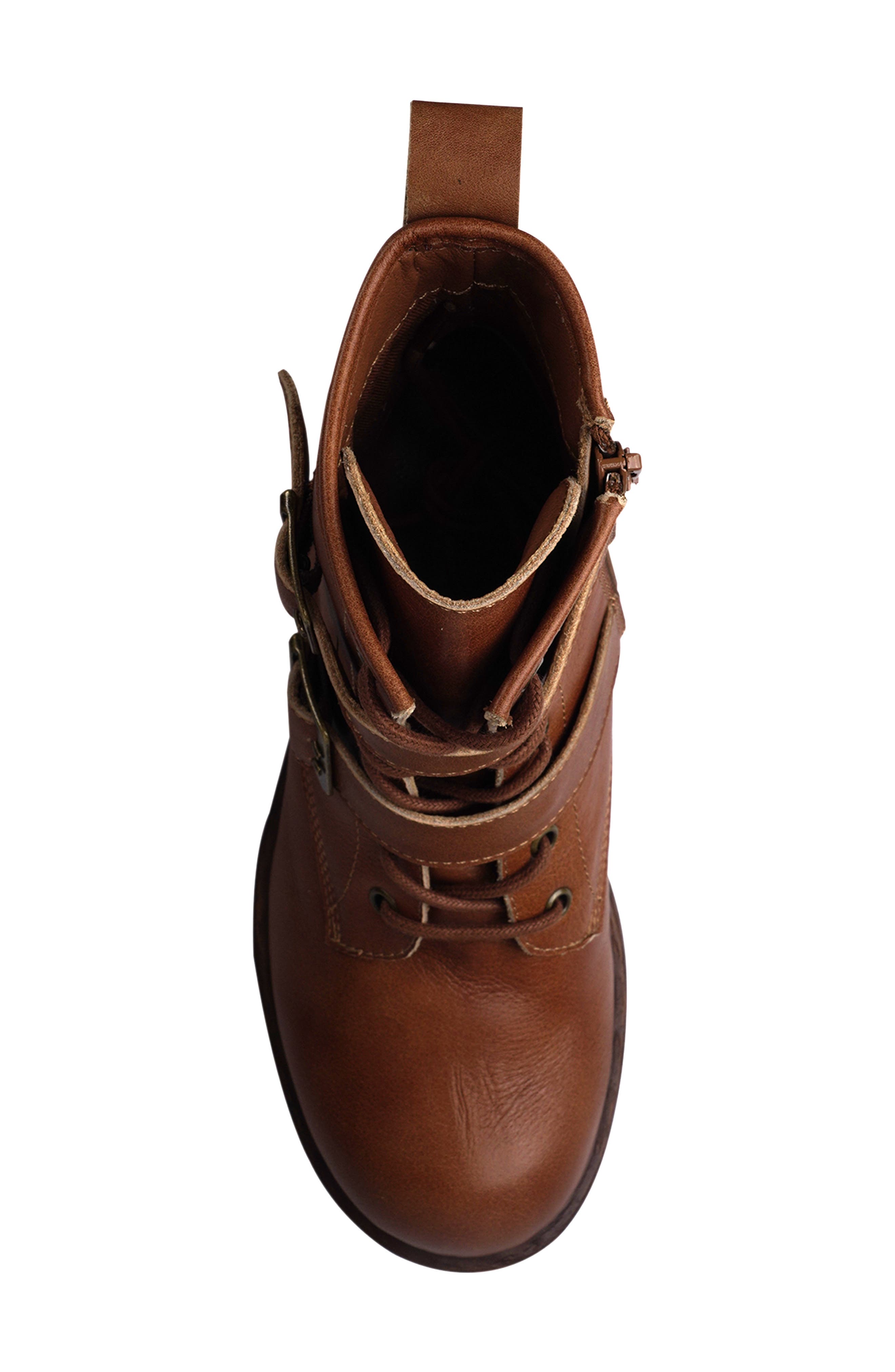 Candie's Stanza Lug Sole Moto Bootie, Alternate, color, Tan Leather