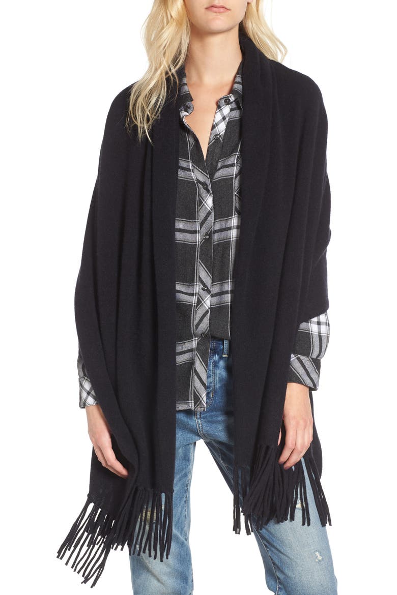 Collection Fringe Cashmere Wrap, Main, color, BLACK