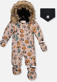 Deux par Deux Play Dog Faux Fur Hood Car Seat One Piece Snowsuit