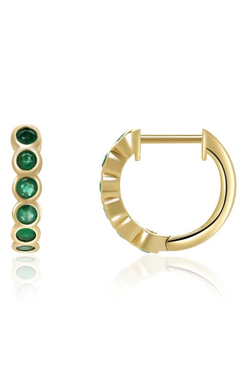 Emerald Bezel Huggie Hoop Earrings