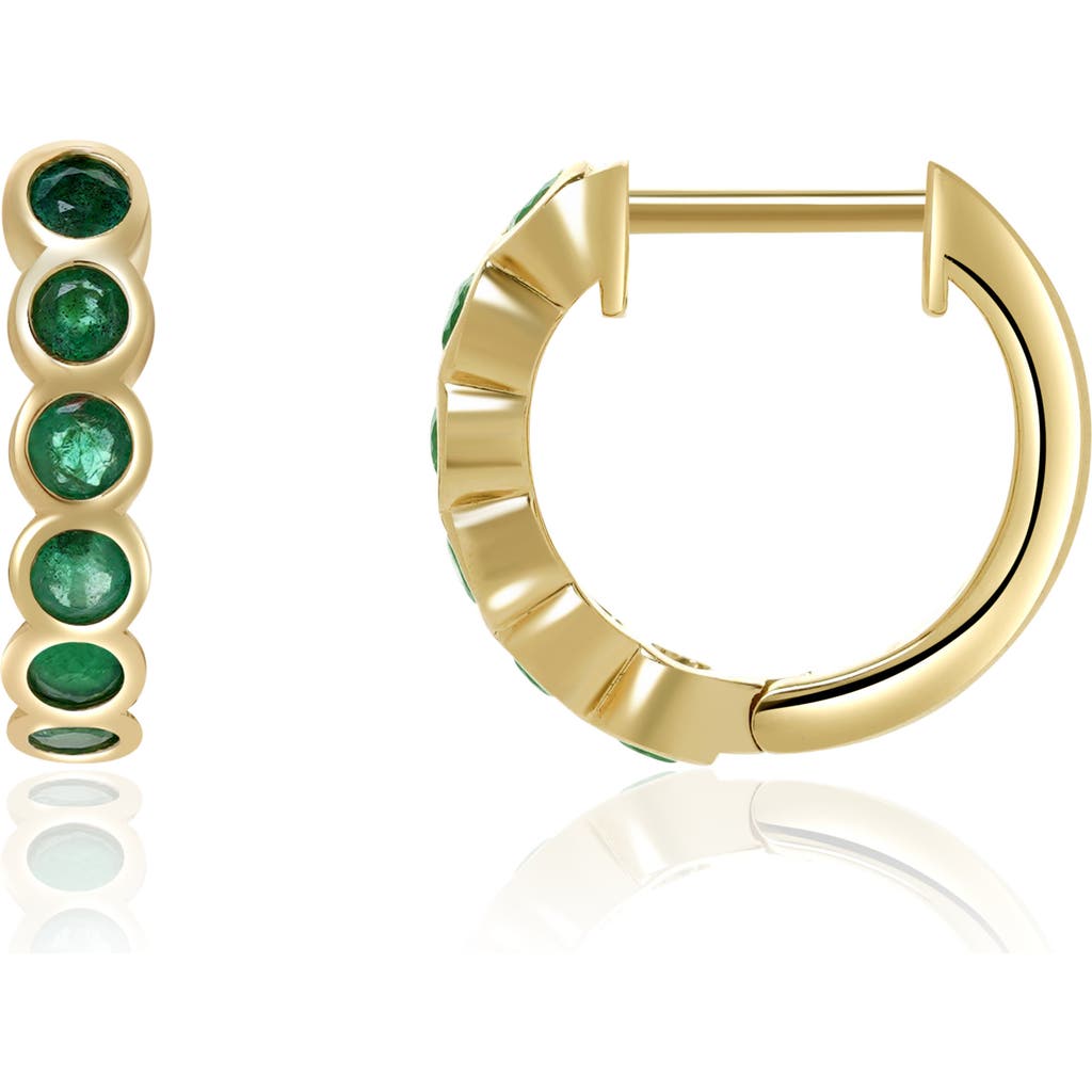 Valani Atelier Emerald Bezel Huggie Hoop Earrings In Green/14k Yellow Gold