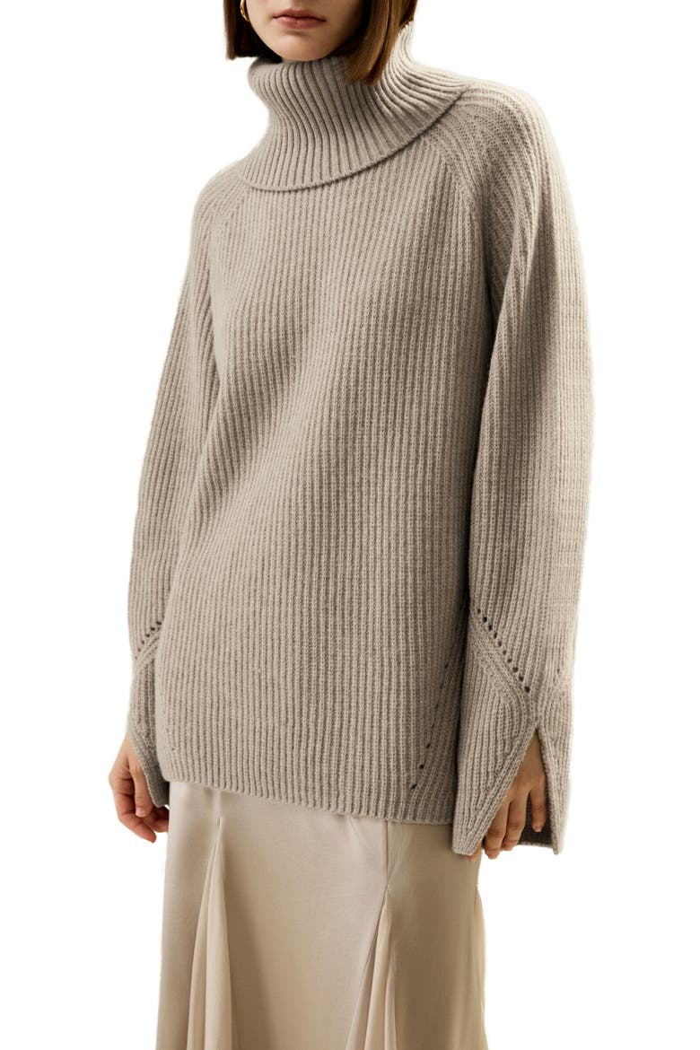 Women's Oversized Merino Wool Sweater with Slit Sleeves, Main, color, Brown