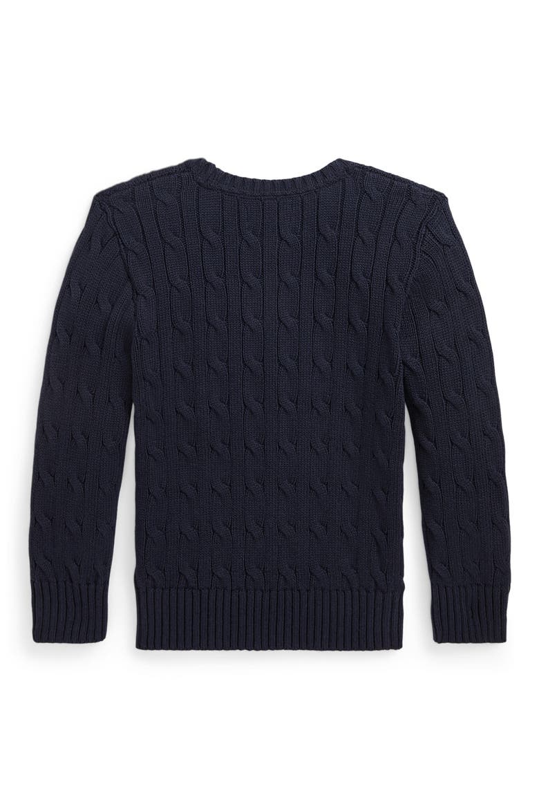 Kids' Cotton Cable Knit Crewneck Sweater, Alternate, color, NAVY