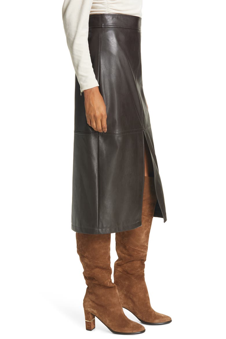 Moss Front Slit Faux Leather Skirt, Alternate, color, CAROB