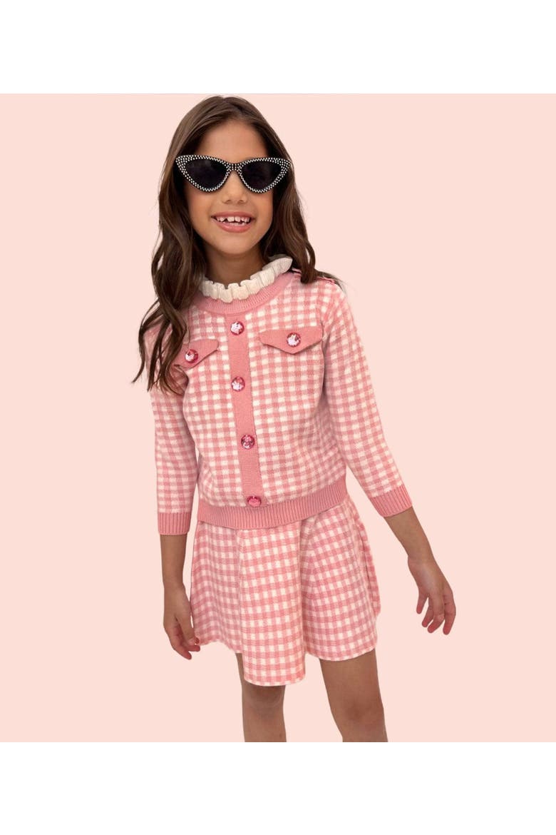Gingham Gem Sweater Set, Alternate, color, Pink