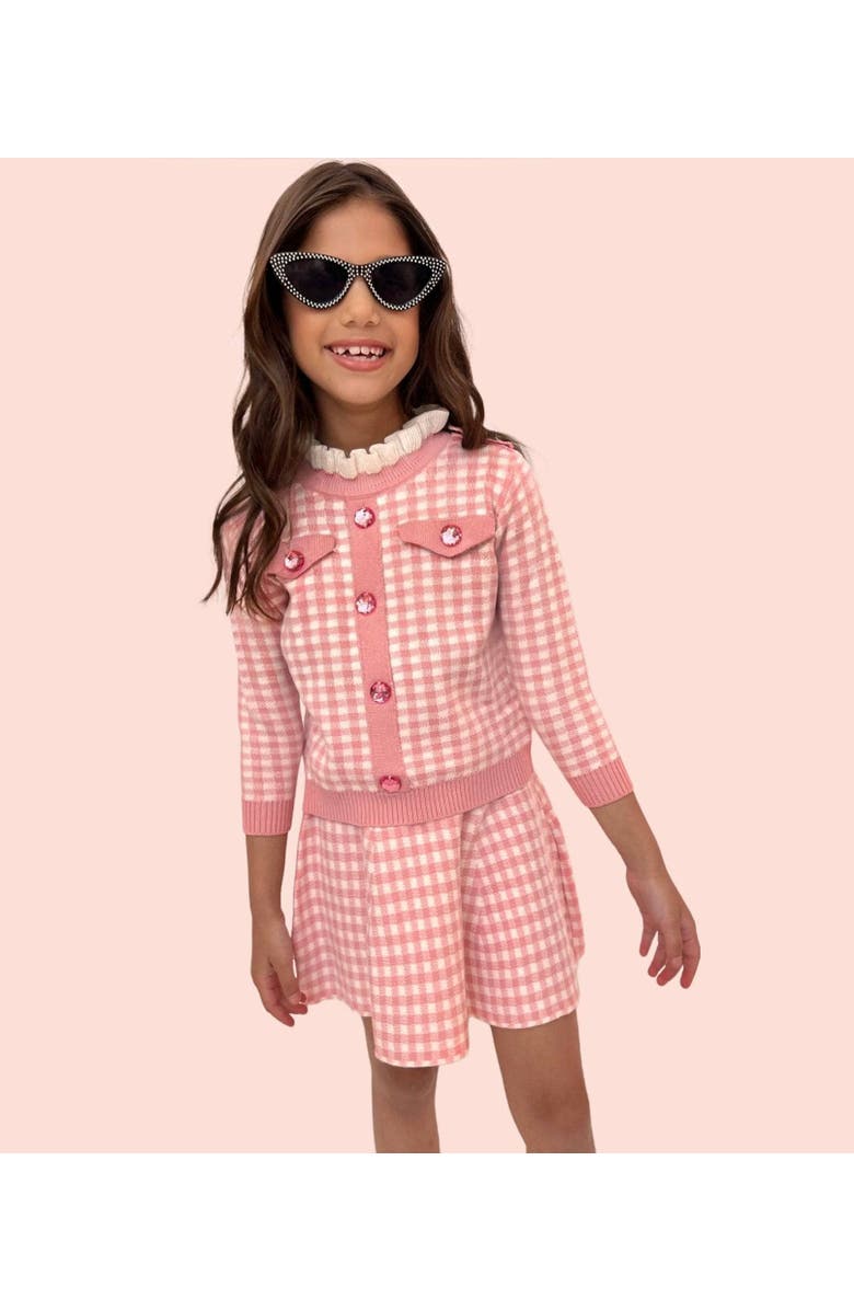 Lola + The Boys Gingham Gem Sweater Set, Alternate, color, Pink