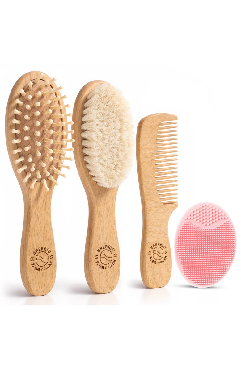 Sperric Wooden Baby Hair Brush with Soft Bristle and Comb Set, Main, color, Pink