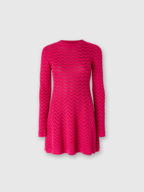 Shop Missoni Tone-on-tone Chevron Long-sleeved Mini-dress In Magenta Red