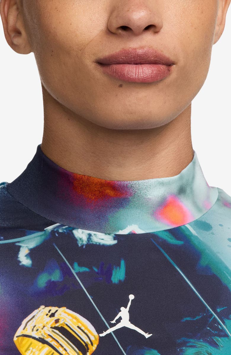 Jordan Printed Mock Neck Crop Top, Alternate, color, White