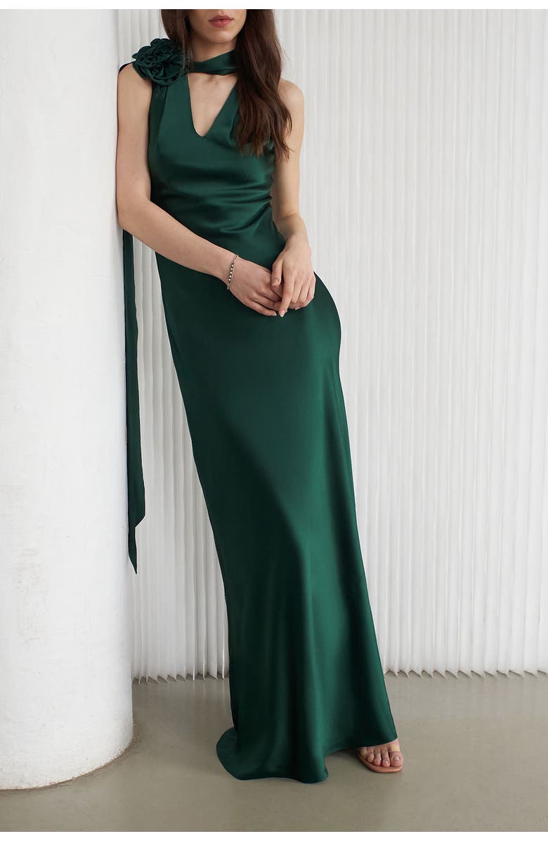 Vasiliki Luna Silky Bias Cut Dress Emerald, Alternate, color, Emerald