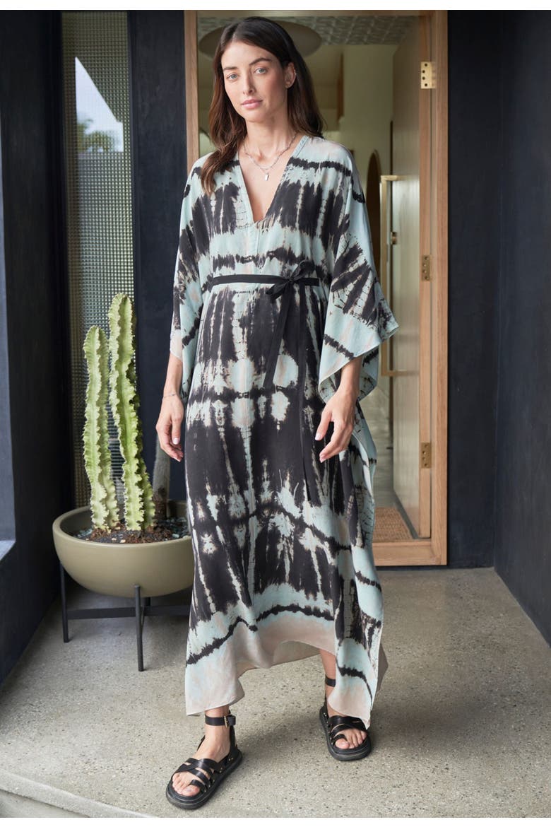 Cupro Caftan, Alternate, color, SkyBlueAztecPrint