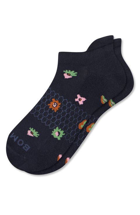 Tossed Flowers Cushioned Cotton Blend Ankle Socks