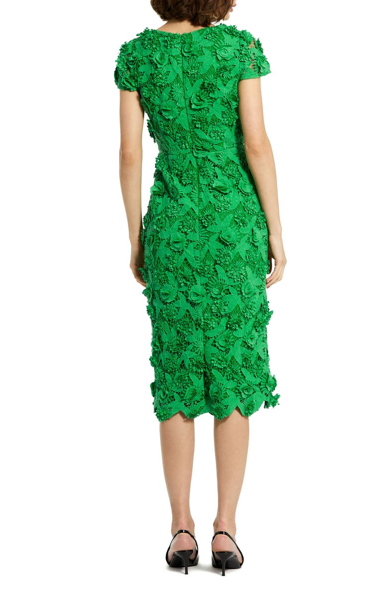 Mac Duggal Lace 3D Flower Fitted Short Sleeve Midi Dress, Alternate, color, Spring Green