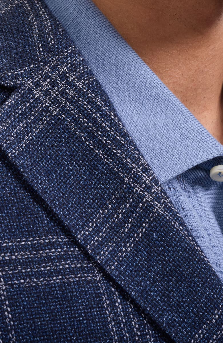 Bugatchi Windowpane Check Cotton & Linen Blend Blazer, Alternate, color, Navy
