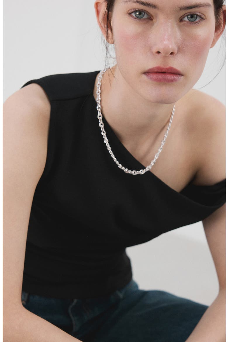 Asymmetric Ruched Top, Alternate, color, BLACK