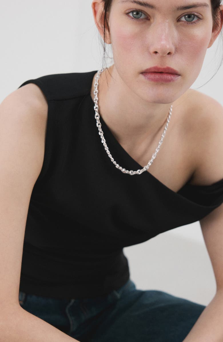 MANGO Asymmetric Ruched Top, Alternate, color, Black