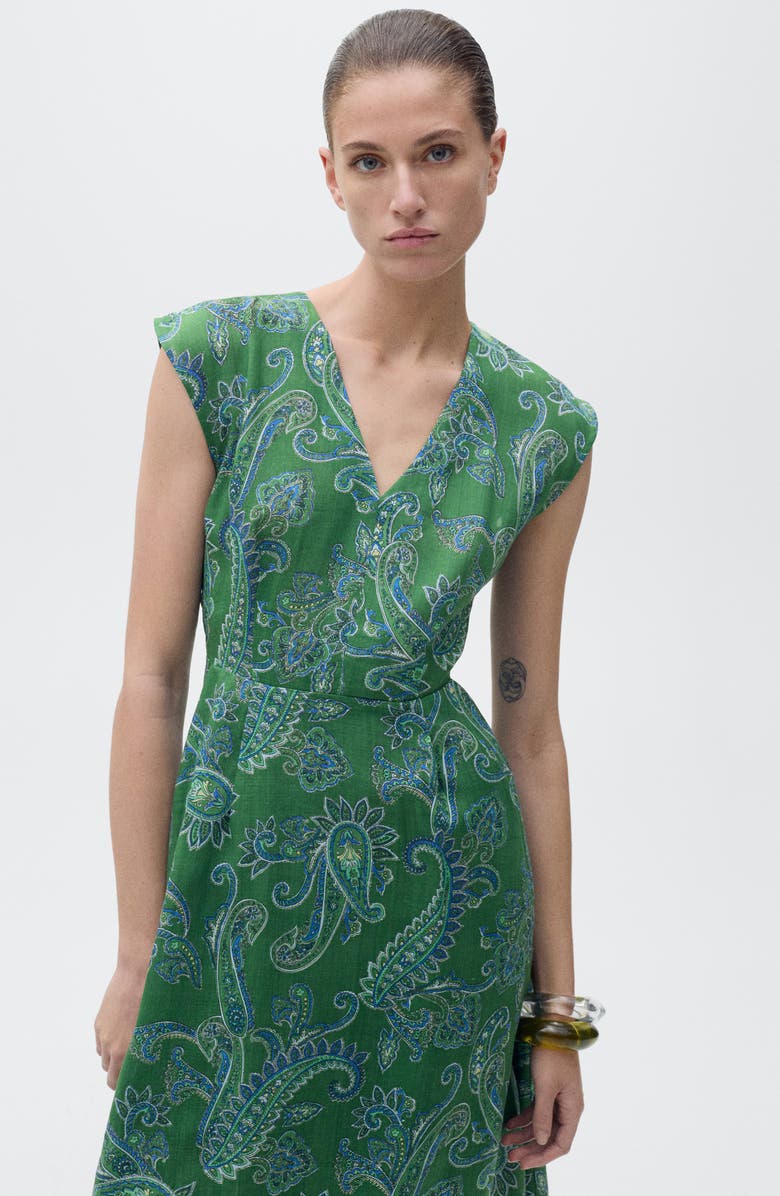MANGO Paisley Print Midi Dress, Alternate, color, Green