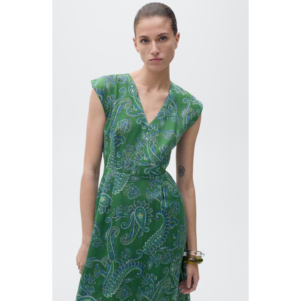 Mango Paisley Print Midi Dress In Green