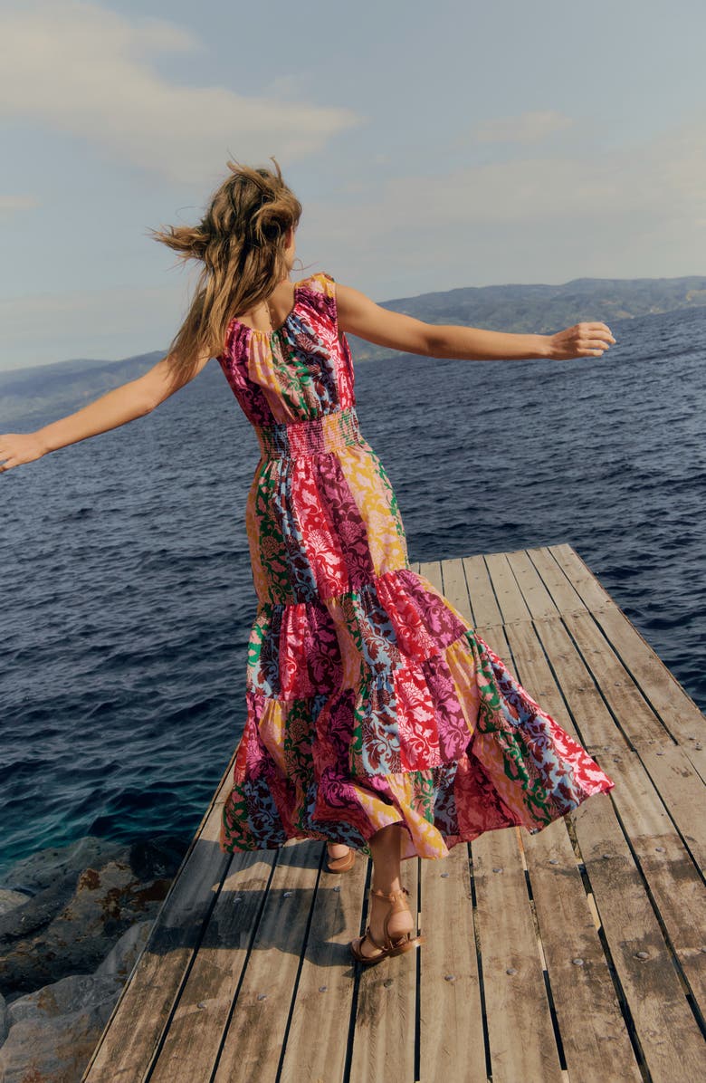 Boden Convertible Neck Tiered Maxi Dress, Alternate, color, Multi, Ornate Vine Hotch