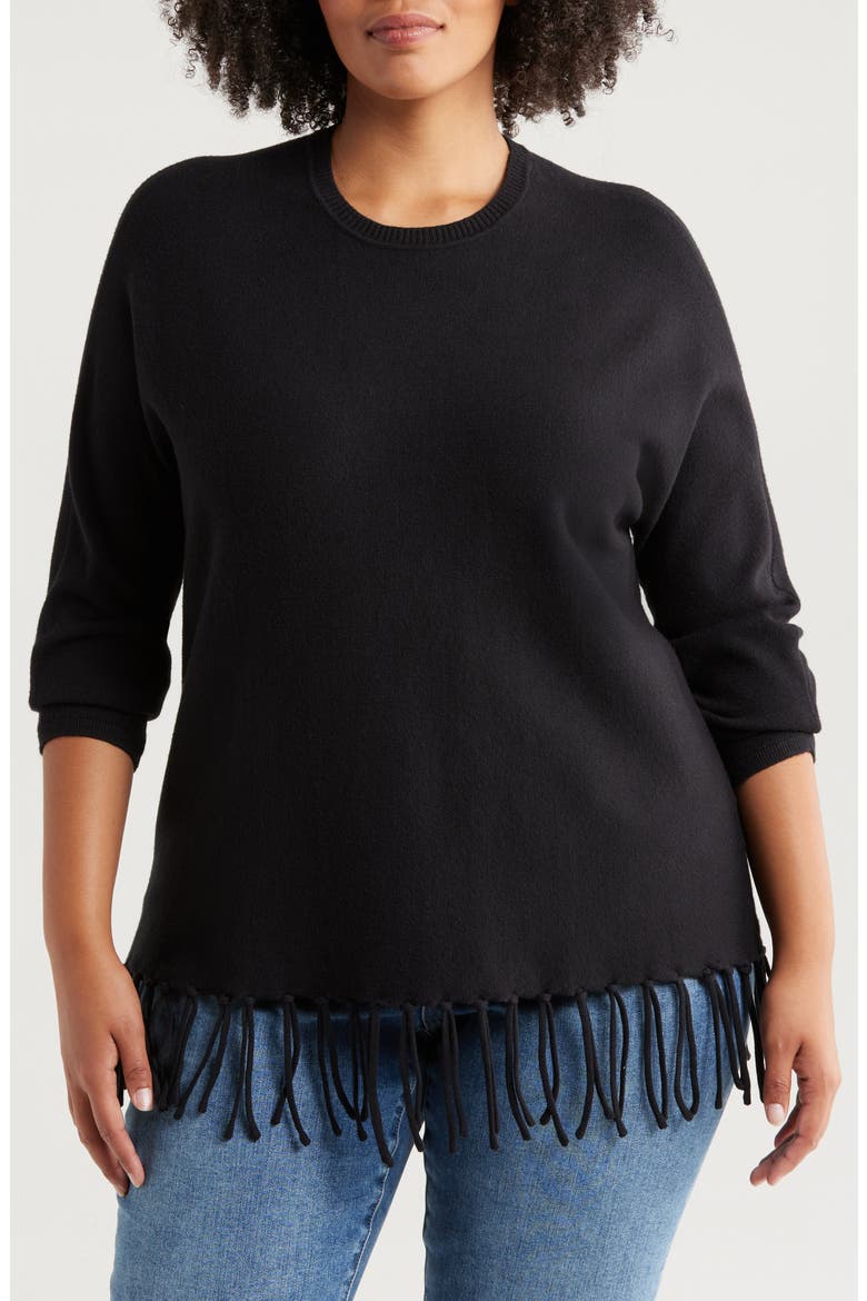 Fringe Hem Sweater, Main, color, BLACK
