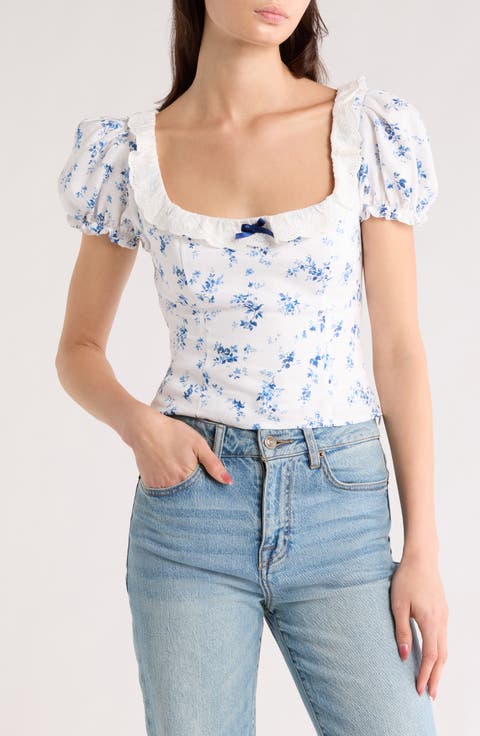 Alice Lace Trim Puff Sleeve Crop Top