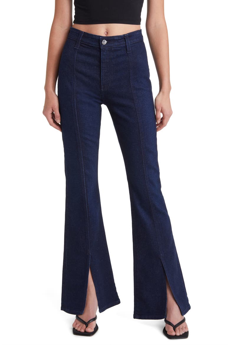 x EmRata Anisten Seamed Flare Jeans, Main, color, SUBWAY