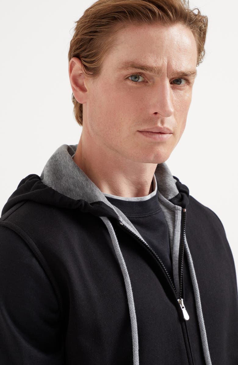 Brunello Cucinelli Cotton, cashmere and silk French terry double cloth sleeveless sweatshirt with zipper and hood, Alternate, color, 