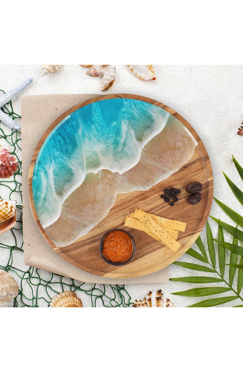 Gallerie II Blue Wave on Wood Lazy Susan Chip and Dip Round Serving Tray, Alternate, color, Blue