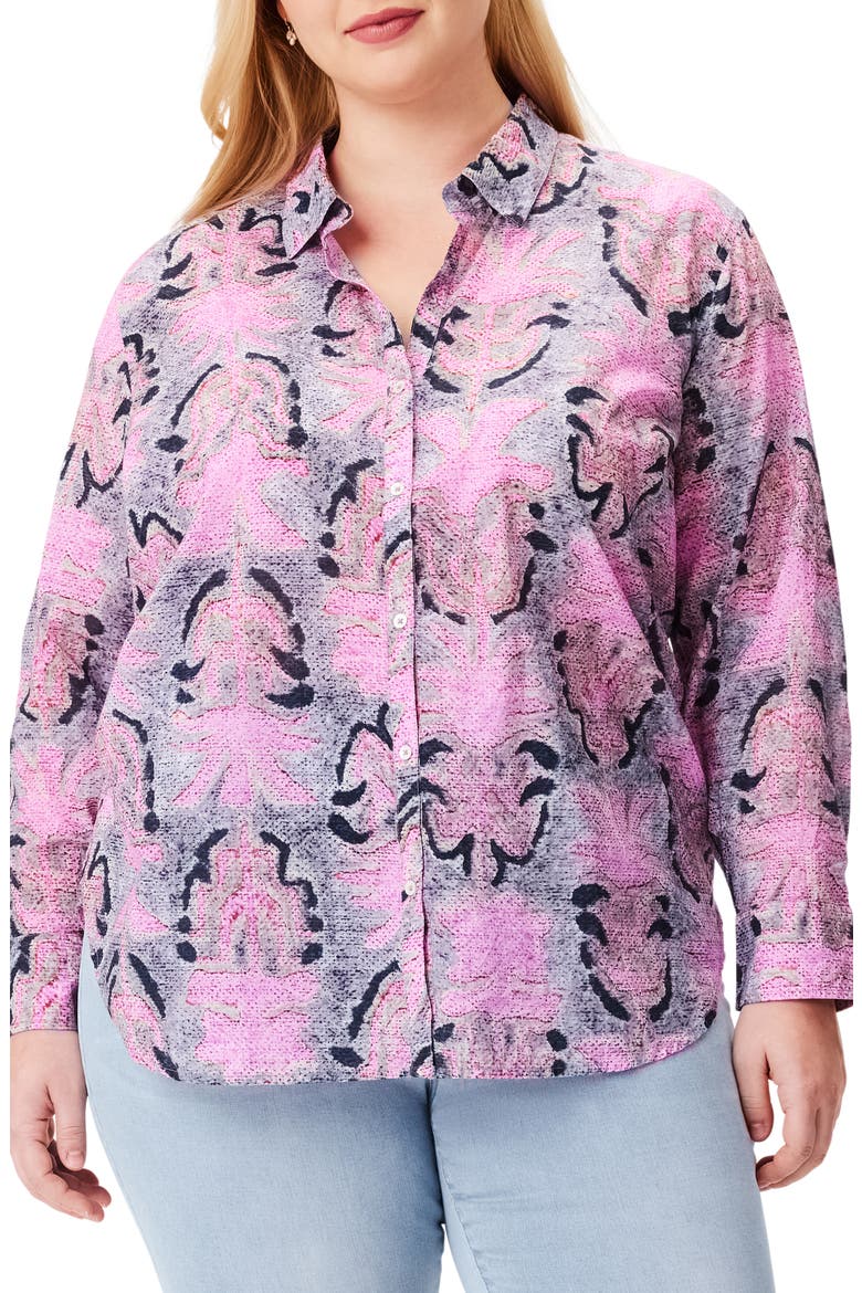 Petal Patch Relaxed Cotton Button-Up Shirt, Main, color, PINK MULTI