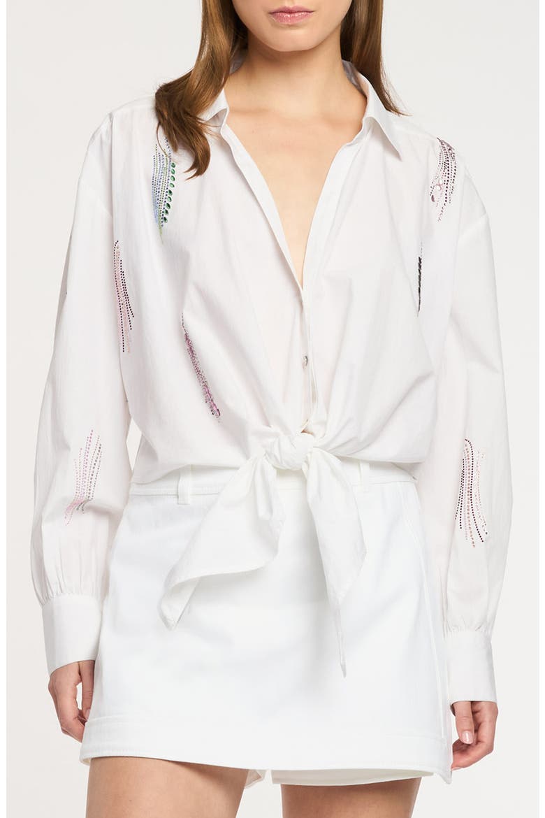 Marianna Paillette Whirl Stretch Poplin Button-Up Shirt, Main, color, WHITE