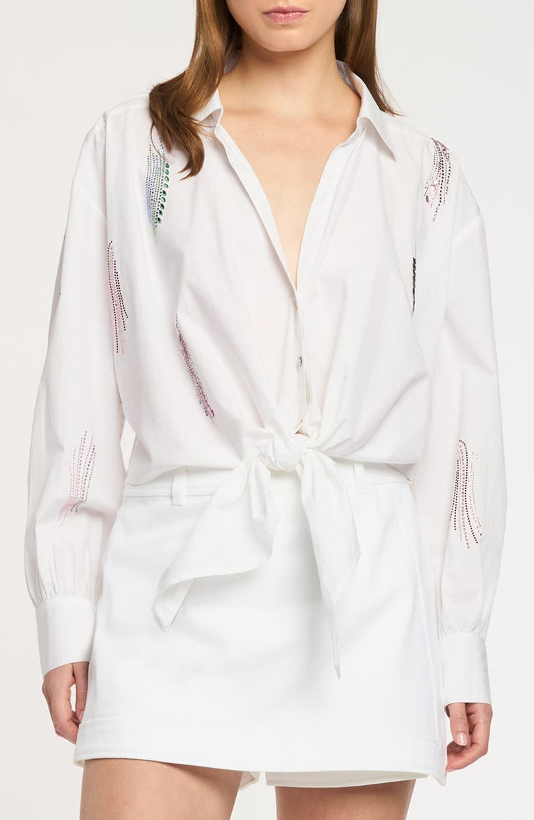 Cinq à Sept Marianna Paillette Whirl Stretch Poplin Button-Up Shirt, Main, color, White