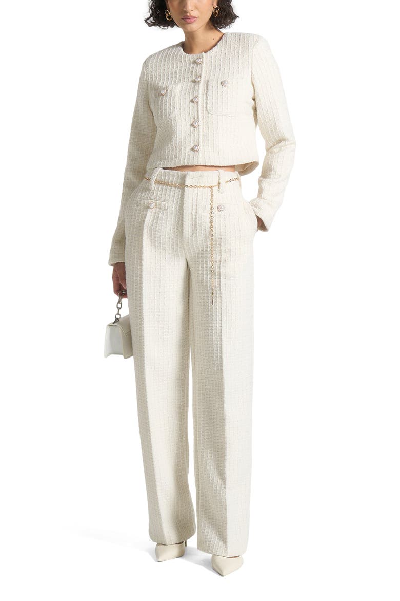 Nathalie Tweed Trousers with Belt, Alternate, color, Cream