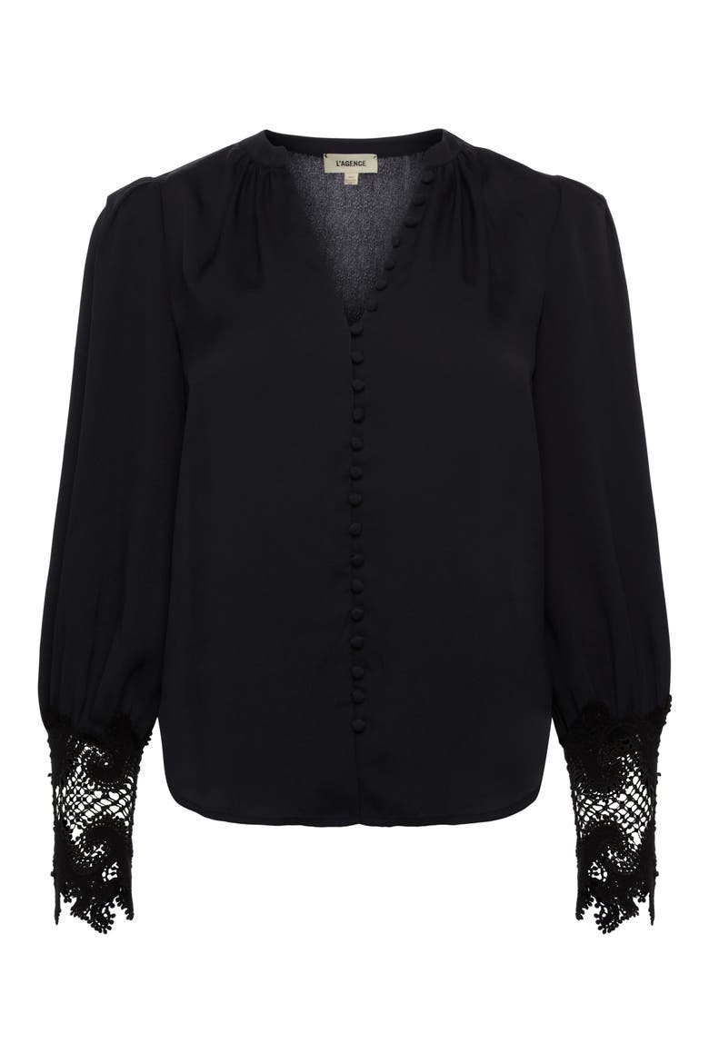 Ava Lace Cuff Button-Up Blouse, Alternate, color, BLACK