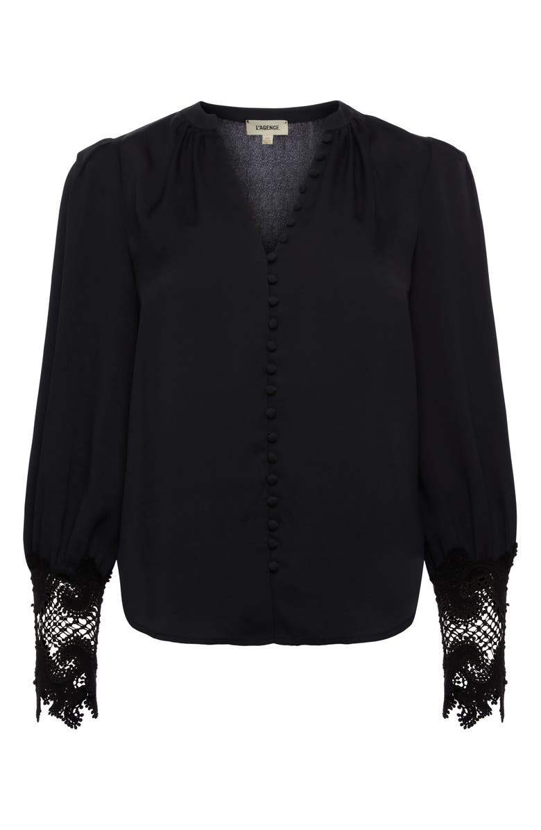 L'AGENCE Ava Lace Cuff Button-Up Blouse, Alternate, color, 