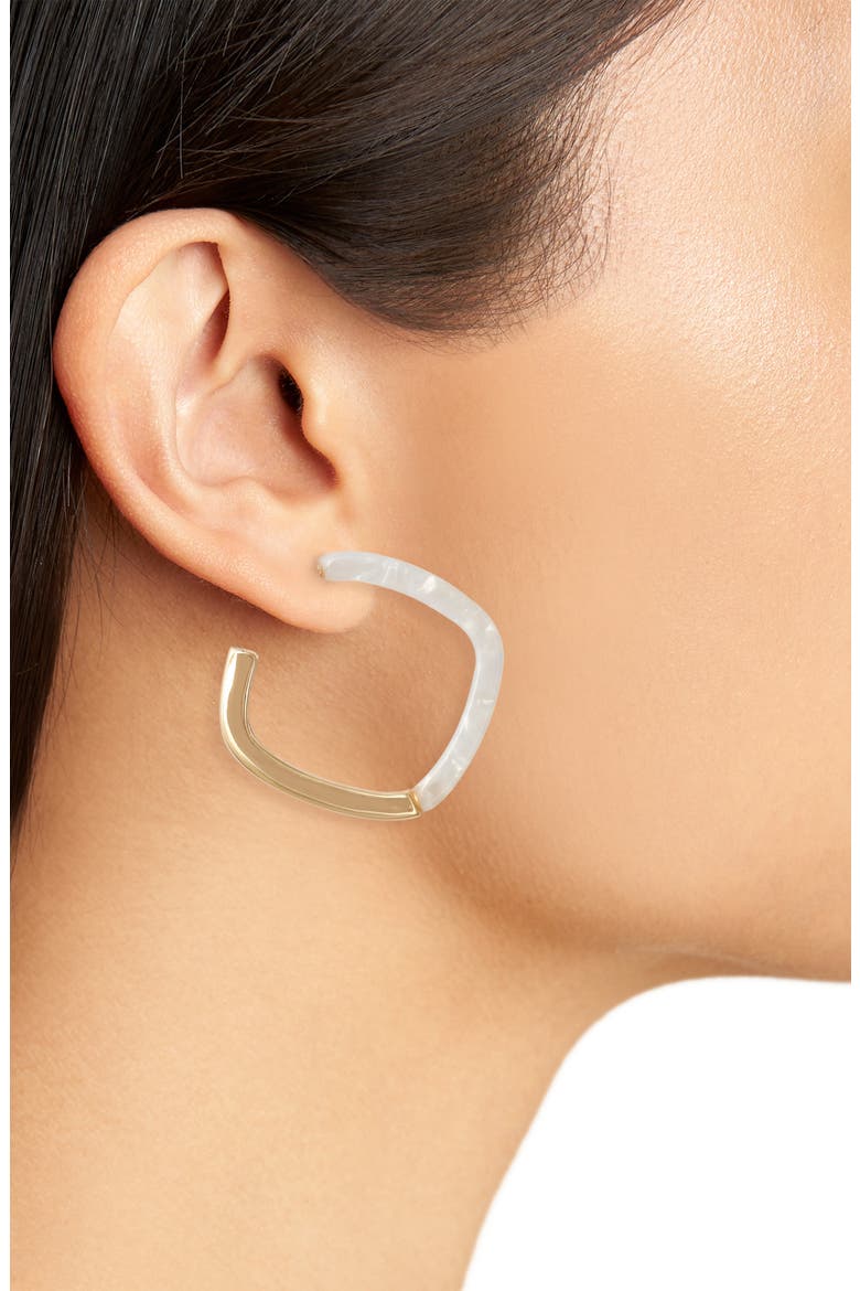 Split Acetate & Metal Hoop Earrings, Alternate, color, WHITE- GOLD