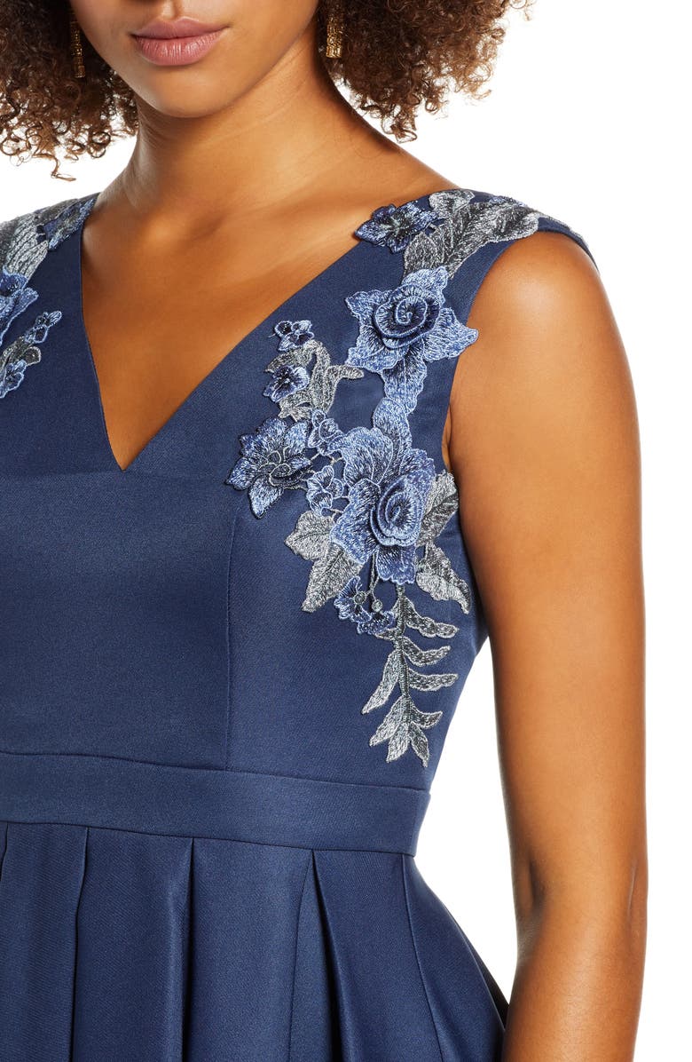 Chi Chi London Kyla Appliqué Detail Fit & Flare Party Dress, Alternate, color, 