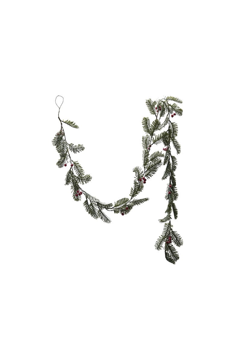 Storied Home Faux Spruce Garland with Red Berries, Ice Finish, Main, color, White