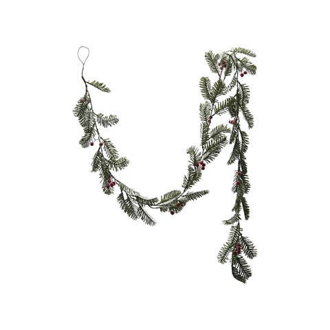 Faux Spruce Garland with Red Berries, Ice Finish