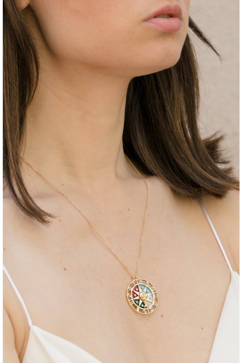 Zodiac Wheel Pendant Necklace, Alternate, color, YELLOW GOLD MULTI