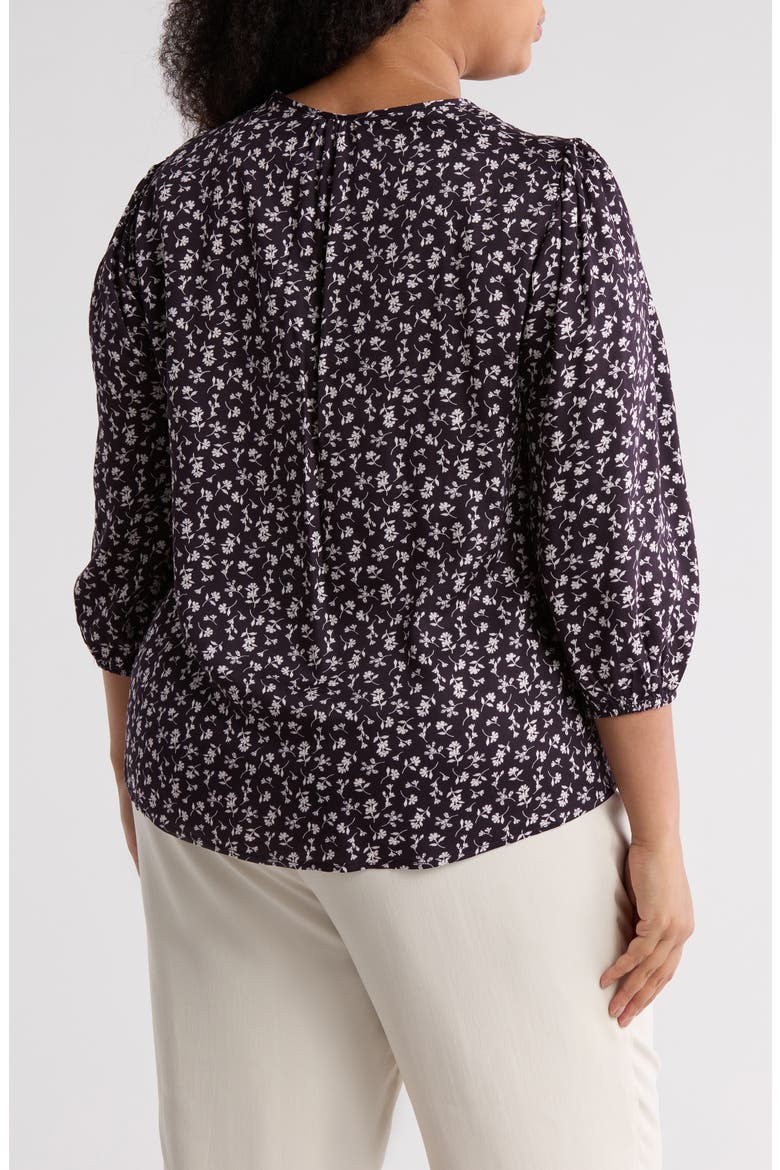 Floral Print V-Neck Top, Alternate, color, NAVY/ WHITE