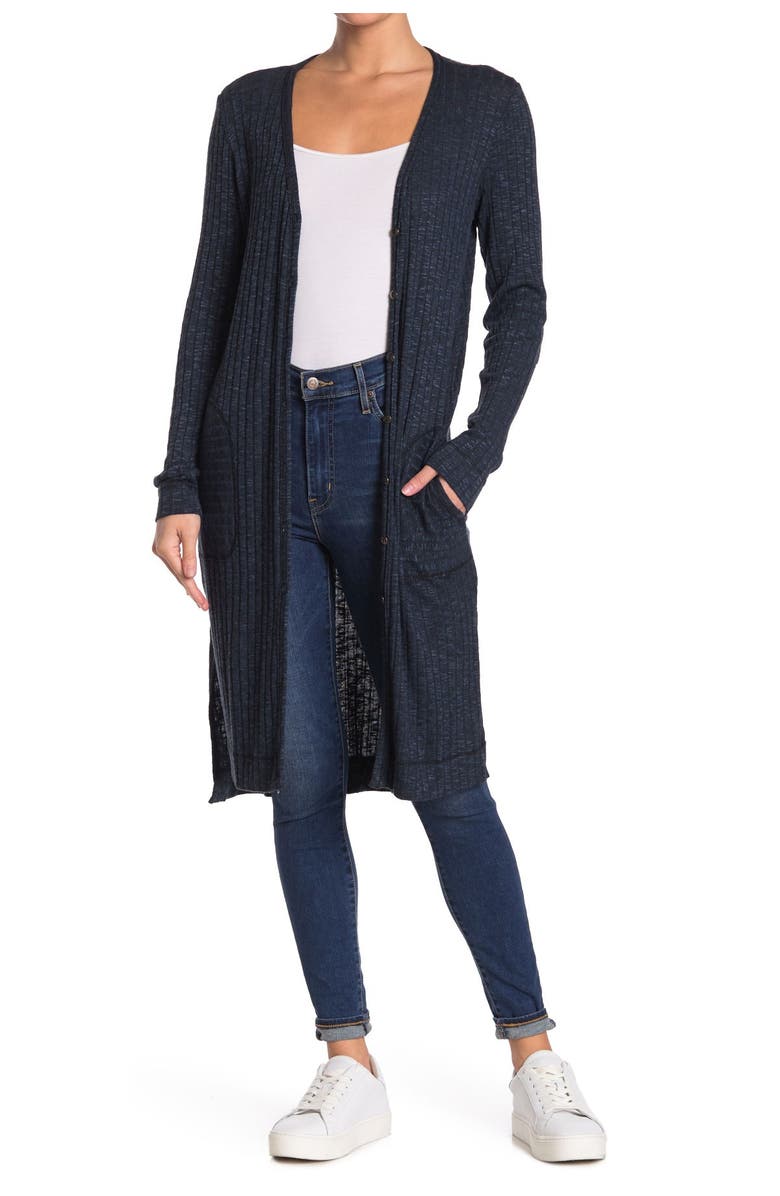 Michael Stars Elbow Patch Long High/Low Cardigan, Main, color, 