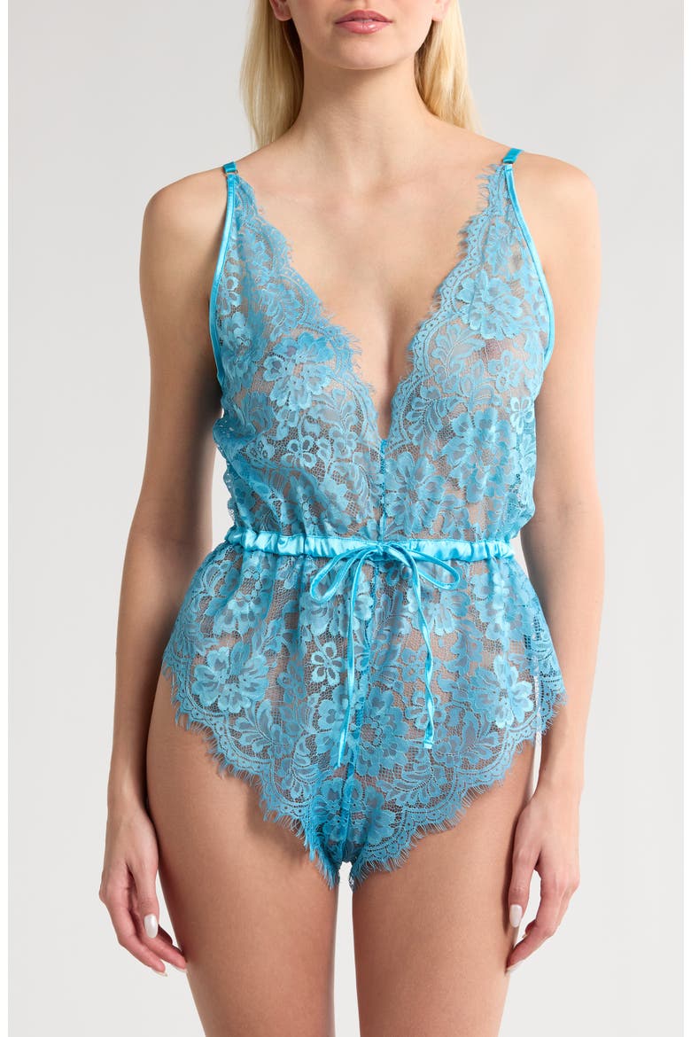 Floral Lace Teddy, Main, color, BLUE