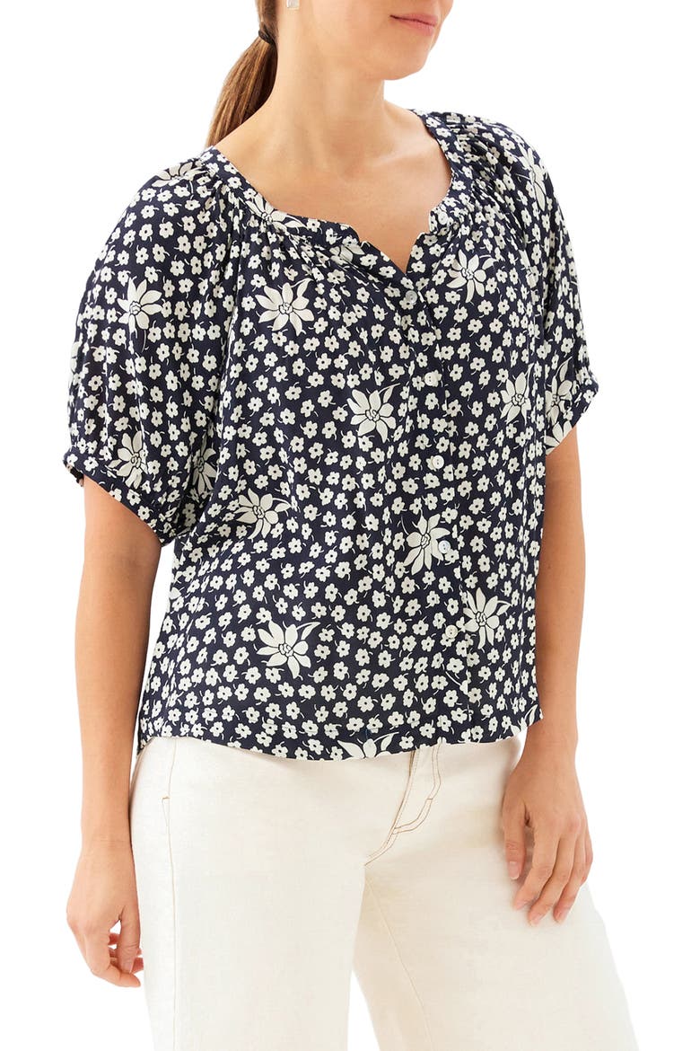 Floral Short Sleeve Button-Up Peasant Top, Alternate, color, FLORAL PRINT