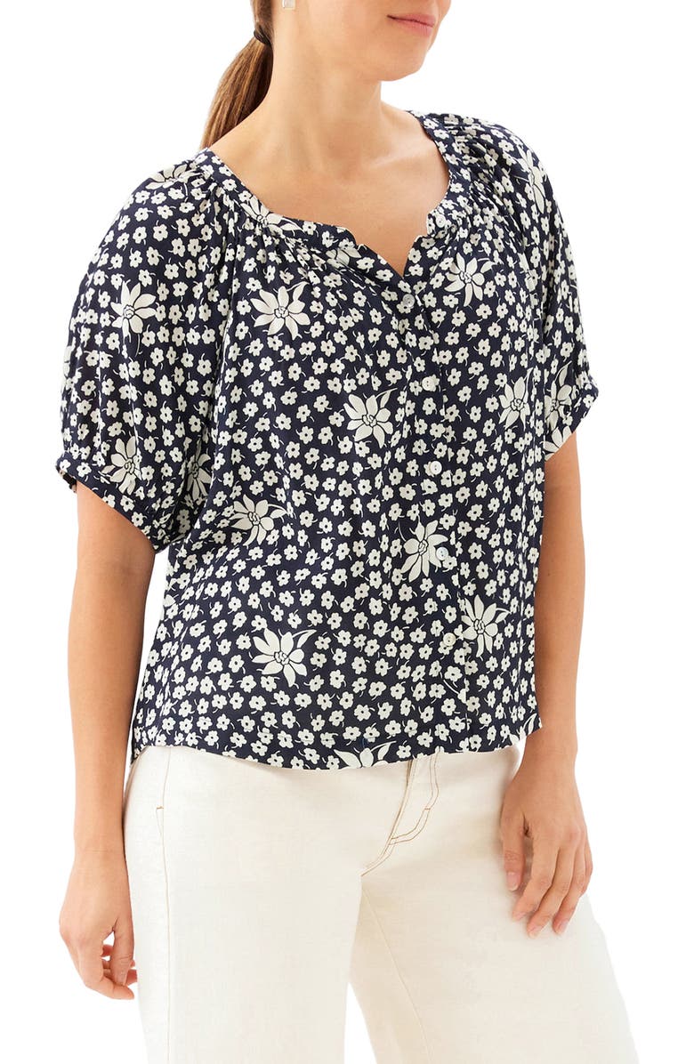 Karen Kane Floral Short Sleeve Button-Up Peasant Top, Alternate, color, Floral Print